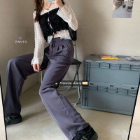 苏芈2020秋冬新款女装 宽松垂感褶皱直筒西装裤 拖地裤西裤长裤潮