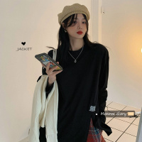 苏芈2021春装新款女装 简单小设计开叉百搭宽松T恤色