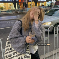 苏芈慵懒风复古短款毛衣女宽松外穿针织衫2021春装新款设计感小众上衣