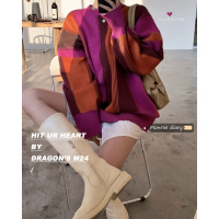 苏芈2020秋冬新款女装 加厚情侣撞色宽松毛衣