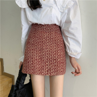 苏芈~韩版chic复古高腰毛呢半身裙显瘦百搭a字短裙