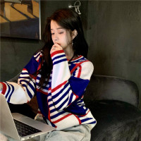 苏芈~韩国新款撞色条纹宽松毛衣