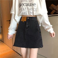 苏芈~黑色牛仔半身裙高腰a字裙早春新款包臀短裙潮百搭裙子