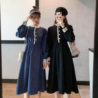 苏芈~新款韩版春款法式复古蕾丝拼接木耳领连衣裙打底裙