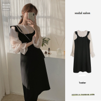 苏芈韩版法式小众气质温柔微透衬衫+木耳边甜美背心裙吊带裙两件套装