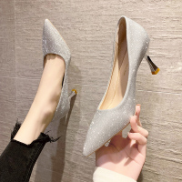 苏芈法式高跟鞋细跟2021年新款学生十八岁伴娘婚鞋尖头水晶新娘女鞋潮