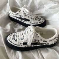 苏芈帆布鞋女白色手绘涂鸦鞋学生港味新款休闲板鞋2020春秋ins潮鞋子