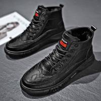 苏芈男鞋2021新款春季高帮复古马丁靴加绒保暖棉鞋英伦风休闲皮鞋潮鞋