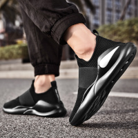 苏芈春季运动休闲鞋男韩版潮流全黑色跑步鞋飞织透气防臭一脚蹬懒人鞋