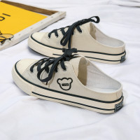 苏芈夜光小熊鞋子男新款百搭半拖帆布鞋男生韩版潮流休闲ins托鞋女潮