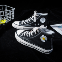 苏芈小雏菊高帮帆布鞋男士休闲鞋子ins小众板鞋平底透气休闲高邦球鞋