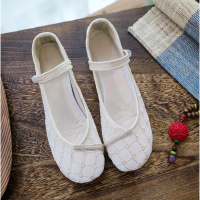 苏芈2021夏季新款网纱布鞋女古风淡雅老北京平底女单鞋镂空透气网鞋女