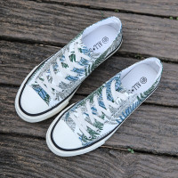 苏芈涂鸦印花叶子帆布鞋男士休闲鞋2021新款潮流百搭个性ins超火板鞋