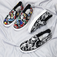 苏芈一脚蹬黑白涂鸦帆布鞋男鞋子夏季透气个性彩色手绘街拍ins滑板鞋