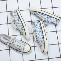 苏芈蓝绿色印花帆布鞋男生鞋子ins潮鞋低帮平底滑板鞋男韩版潮流百搭