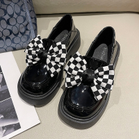 苏芈蝴蝶结小皮鞋女2022年春秋新款百搭单鞋复古英伦风厚底休闲鞋