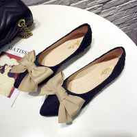 苏芈尖头单鞋女2022年春季新款百搭平底蝴蝶结单鞋仙女鞋一脚蹬豆豆鞋