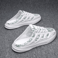 枫述半托帆布鞋男夏季网面透气懒人一脚蹬开车鞋韩版潮流百搭小白潮鞋