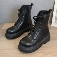 枫述英伦风马丁靴女2021年新款厚底瘦瘦百搭短靴春秋ins潮中筒单靴子