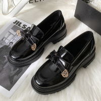 枫述2022新款复古粗跟蝴蝶结时尚英伦风百搭圆头潮流低帮单鞋小皮鞋女