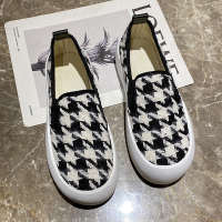 枫述2022新款网红千鸟格厚底鞋透气百搭一脚蹬豆豆鞋深口女鞋