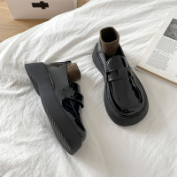 枫述2022年新款英伦风黑色厚底小皮鞋女春秋季日系单鞋一脚蹬鞋