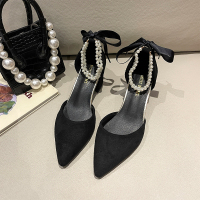 枫述女仙女风2022年新款春季时尚百搭尖头珍珠法式少女粗跟高跟鞋