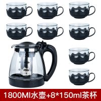2000ML套装[一壶+8莲花杯]|1000/2000ML茶壶 玻璃耐高温泡茶壶单壶大容量茶具花茶壶水壶套装