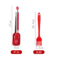 铲夹+油刷[硅胶耐高温]|高品质硅胶食品夹厨房捞面夹硅胶油刷不锈钢烧烤夹子耐高温烤肉夹