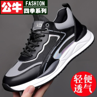 公牛四季春季2022新款潮鞋网鞋男士跑步运动休闲鞋子内增高厚底阿甘鞋