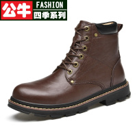公牛四季男鞋头层牛皮马丁靴男士秋冬季新款潮休闲高帮男靴增高时尚靴子男