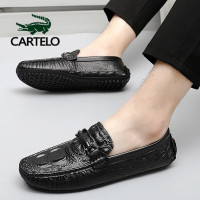 公牛四季男鞋豆豆鞋男鞋软底懒人商务休闲鞋轻奢意大利鳄鱼纹棕色超轻皮鞋男