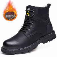 公牛四季男鞋马丁靴男冬季高帮工装鞋加绒保暖棉皮鞋男机车靴羊毛雪地靴子