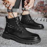公牛四季男鞋马丁靴真皮冬季保暖加绒高帮工装靴子英伦风侧拉链中帮黑色皮靴子