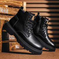 公牛四季男鞋 2022秋季新款时尚男靴潮流舒适韩版复古马丁靴百搭防滑大黄靴子男真皮牛皮