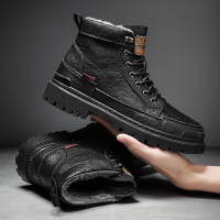 公牛四季男鞋马丁靴男工装靴子高帮雪地靴加绒秋冬英伦风皮靴百搭冬季男士男鞋真皮牛皮