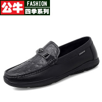 公牛四季男鞋男士休闲皮鞋舒适透气百搭豆豆鞋男真皮时尚个性一脚蹬男鞋潮流精神男生青年懒人鞋