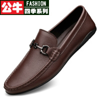 公牛四季男鞋豆豆鞋男真皮商务休闲皮鞋男士软底驾车鞋头层真皮套脚百搭个性一脚蹬懒人鞋