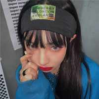 韩国街头镭射字母反光土酷蹦迪嘻哈女网红头饰宽边潮黑色发带