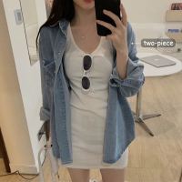 [S]38@复古翻领牛仔外套 宽松中长款慵懒风多口袋工装衬衣