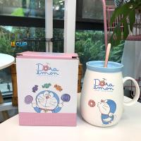 带盖吸管勺哆啦A梦陶瓷杯子叮当猫卡通学生情侣大容量马克杯