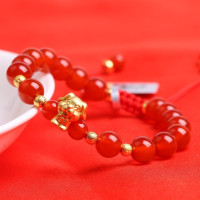 狗年3D硬金红玛瑙生肖手链女士情侣本命年红绳男款手编红天然