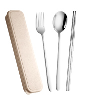 不锈钢便携筷子勺子套装餐具三件套成人学生叉子筷勺单人装收纳盒