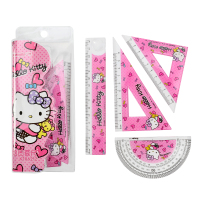 hellokitty凯蒂猫尺子小学生用品文具格尺费邮包一套尺卡通可爱儿童平行尺量角器三角板直尺四件套装