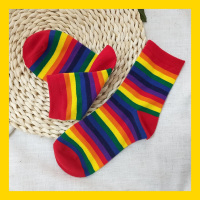韩版ins少女心条纹彩虹短袜中筒彩色棉袜子可爱原宿风学生秋夏女
