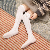 女童长筒袜薄款春夏纯棉花边网眼中筒袜女孩公主学生白色过膝袜子