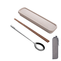 木质筷子勺子套装304不锈钢学生便携日式叉子三件套装收纳餐具盒