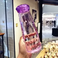 个性韩版简约钻石菱形透明塑料杯学生防漏纯色水瓶清新随手水杯子