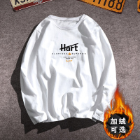 加绒长袖t恤男士潮牌宽松春秋季潮流上衣服圆领白色打底衫男装ins