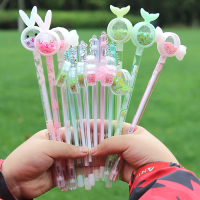 亮片挂件中性笔送笔筒 创意小学生文具ins少女心吊坠签字黑笔